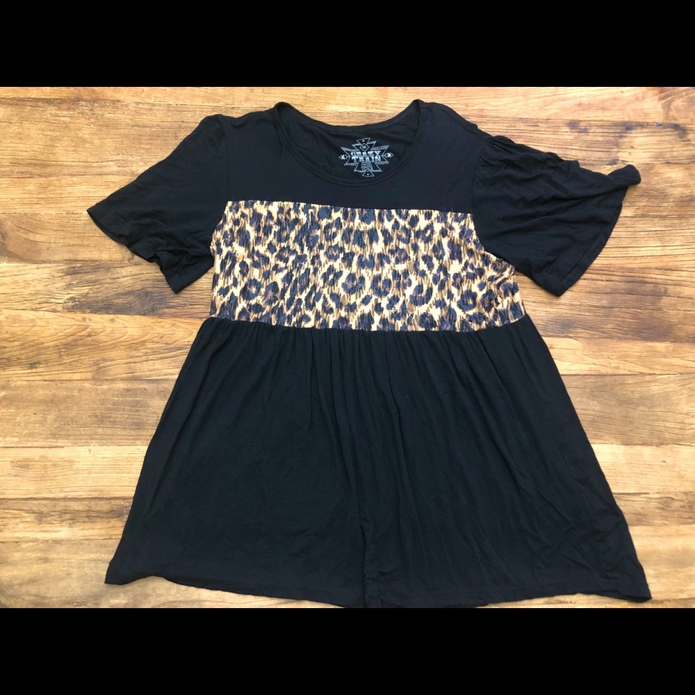 Crazy Train - Peplum Black and Leopard Shirt